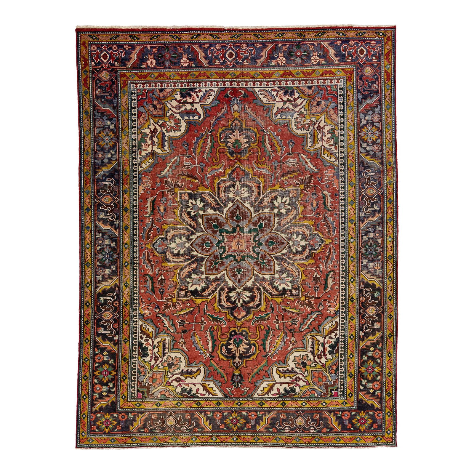 1960s Handmade Persian Heriz Wool Rug Navy Blue All-Over Medallion 9'5 x 12'4 (1 of 7)