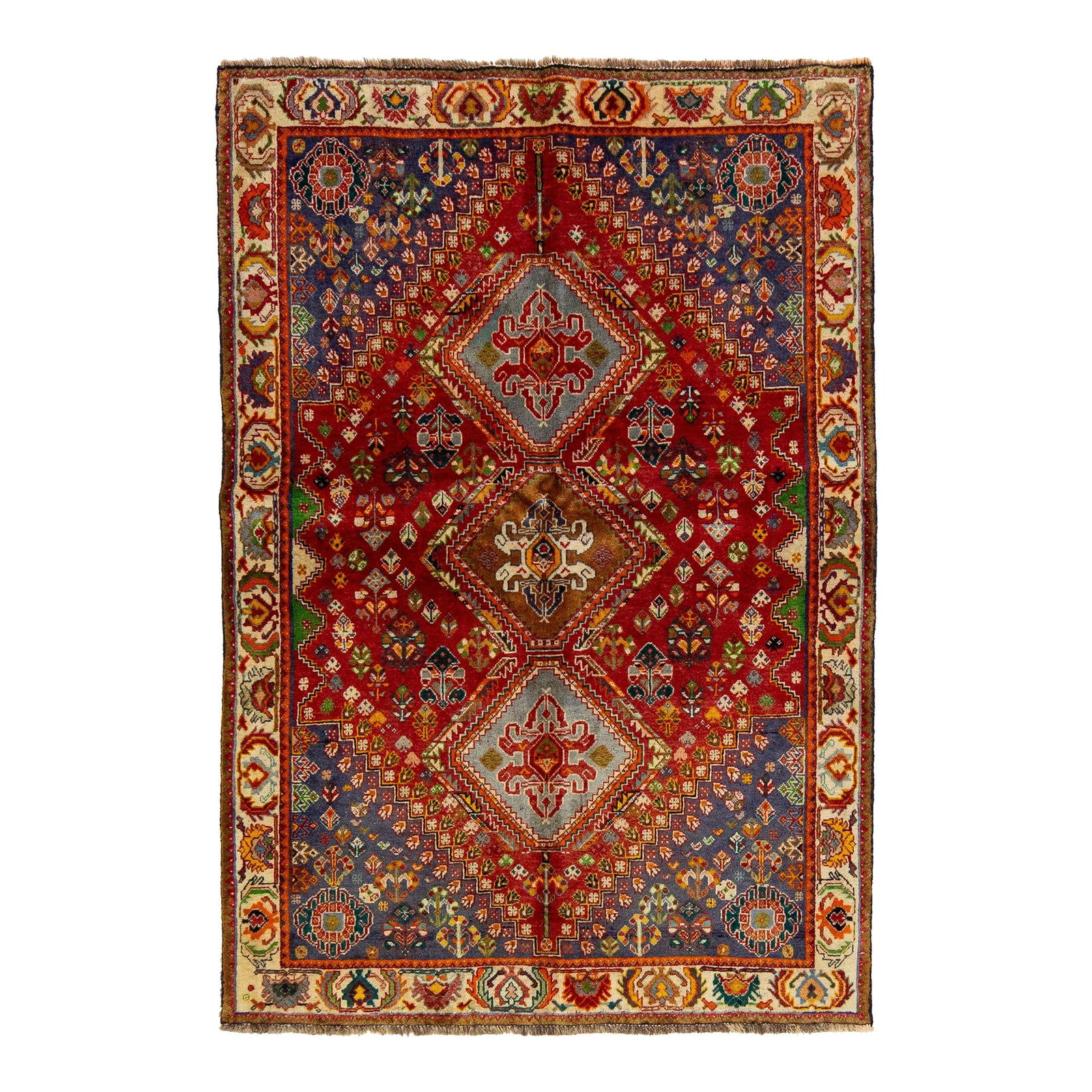 Red Vintage Wool Rug with Geometric Design 3'9'' x 5'5'' (1 of 9)