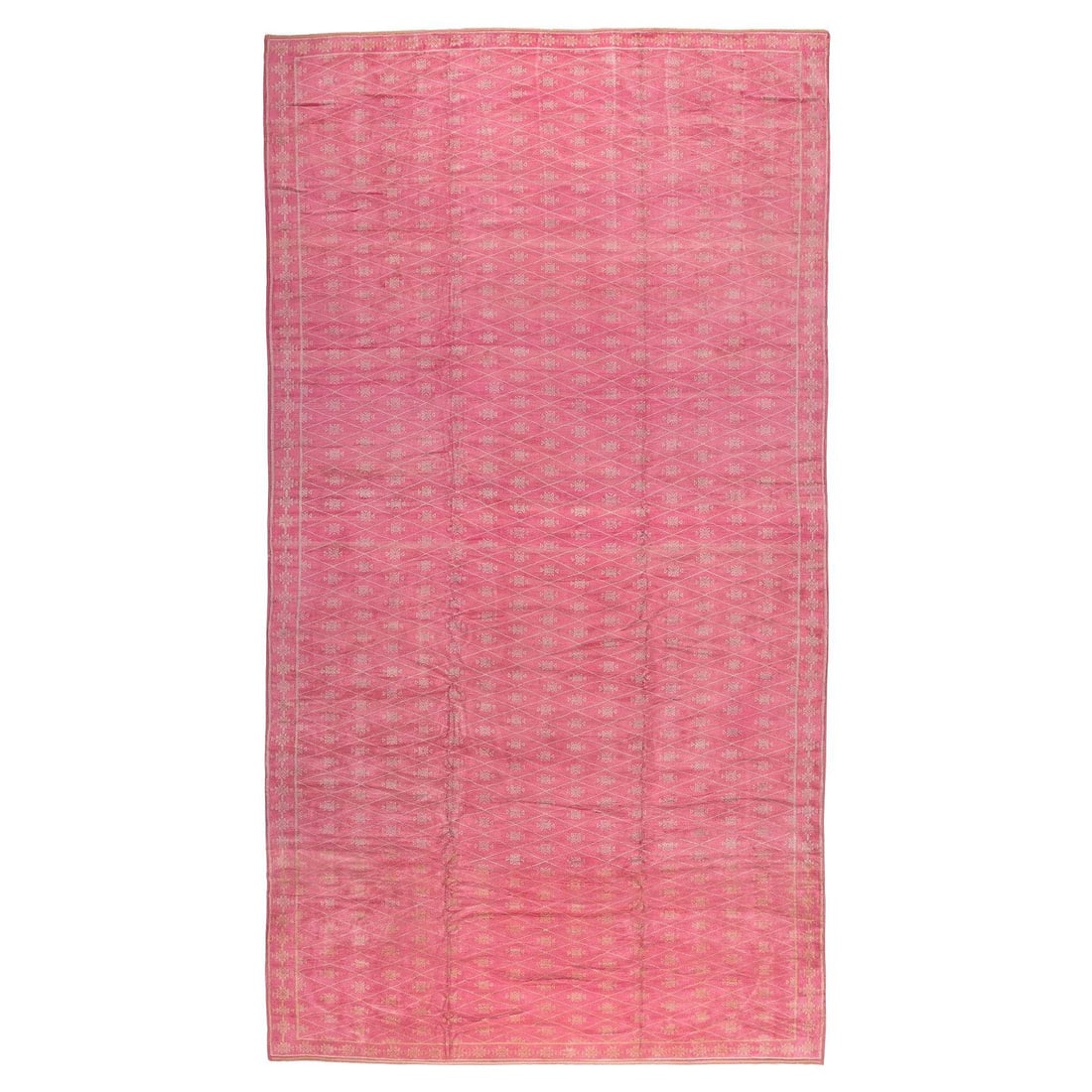 Rare Zabihi Collection Wild Pink Hand-Knotted Afghan Rug 12'2" x 22'2": Rare Zabihi Collection Wild Pink Hand-Knotted Afghan Rug 12'2" x 22'2" This stunning Wild Pink Vintage Afghan Oversize Rug showcases a vibrant bohemian style, perfect for enhancing any space. Hand-kno