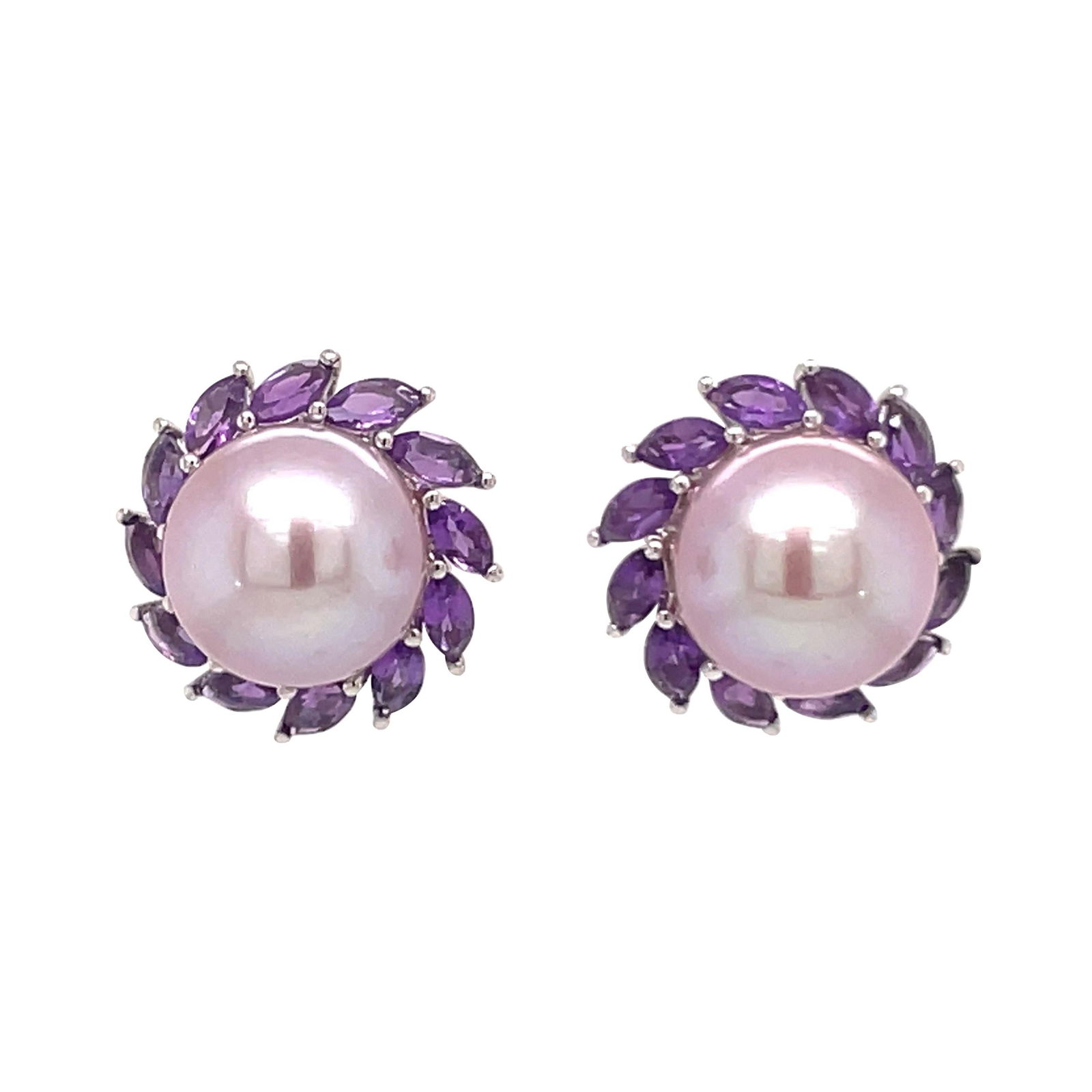 Harbor Diamonds 14K White Gold Amethyst Freshwater Pearl Earrings 1.81 ct: Harbor Diamonds 14K White Gold Amethyst Freshwater Pearl Earrings 1.81 ct Elevate your accessory collection with these stunning 14 Karat White Gold Amethyst and Pink Freshwater Pearl Earrings. These c
