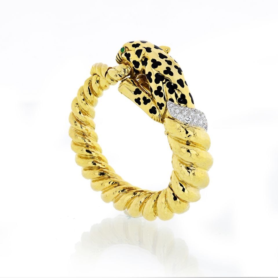David Webb Leopard Bangle Bracelet Platinum 18K Gold Diamonds 2.18ct (1 of 5)