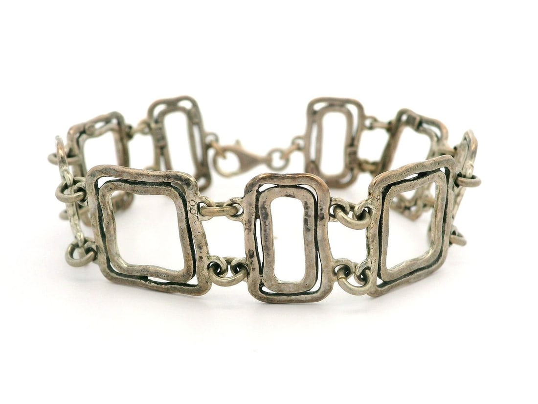 Handmade Vintage Bili Sterling Silver Link Bracelet 7in: Handmade Vintage Bili Sterling Silver Link Bracelet 7in This exquisite Handmade Vintage Bili Sterling Silver Square & Rectangular Link Bracelet is a stunning piece crafted from high-quality .925 sterl