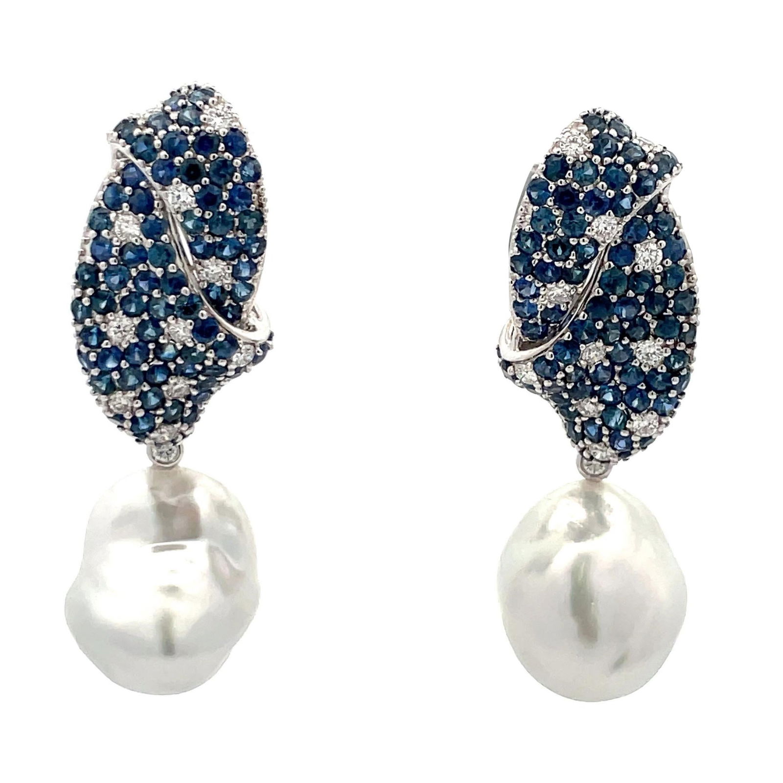 Harbor Diamonds 18k White Gold Sapphire Diamond South Sea Pearl Earrings 2023: Harbor Diamonds 18k White Gold Sapphire Diamond South Sea Pearl Earrings 2023 Elevate your style with these exquisite drop earrings crafted from 18k white gold. These contemporary earrings feature two