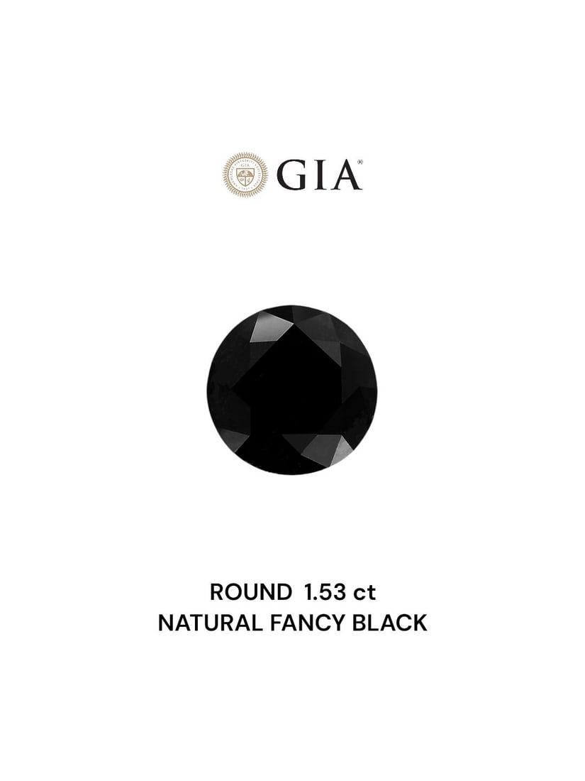 Loose Diamond - ROUND 1.53ct Fancy Black VVS2: Loose Diamond - ROUND 1.53ct Fancy Black VVS2 Source: Natural Shape: ROUND Carats: 1.53 Color: Fancy Black Certification: GIA Video: Video Link PLEASE NOTE: Framed, Large, or heavy items do not