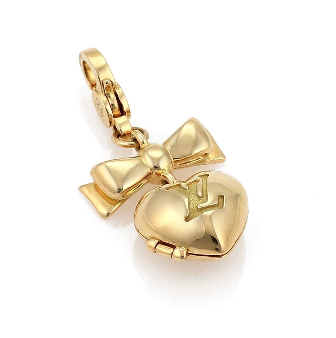 18k Yellow Gold Louis Vuitton Heart and Bow Locket Pendant (1 of 6)
