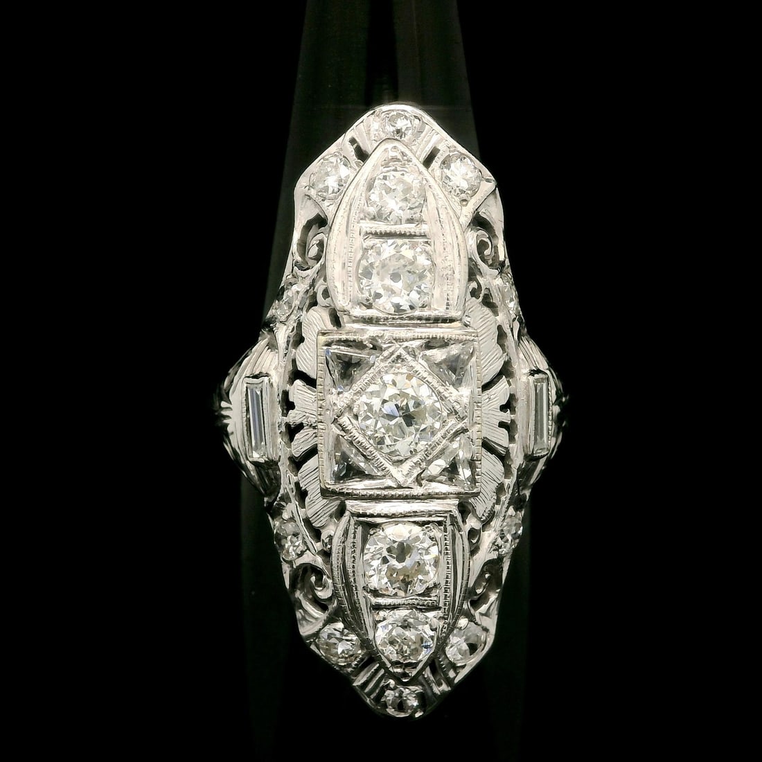 Antique Art Deco White Gold 1ctw Diamond Filigree Ring (1 of 8)