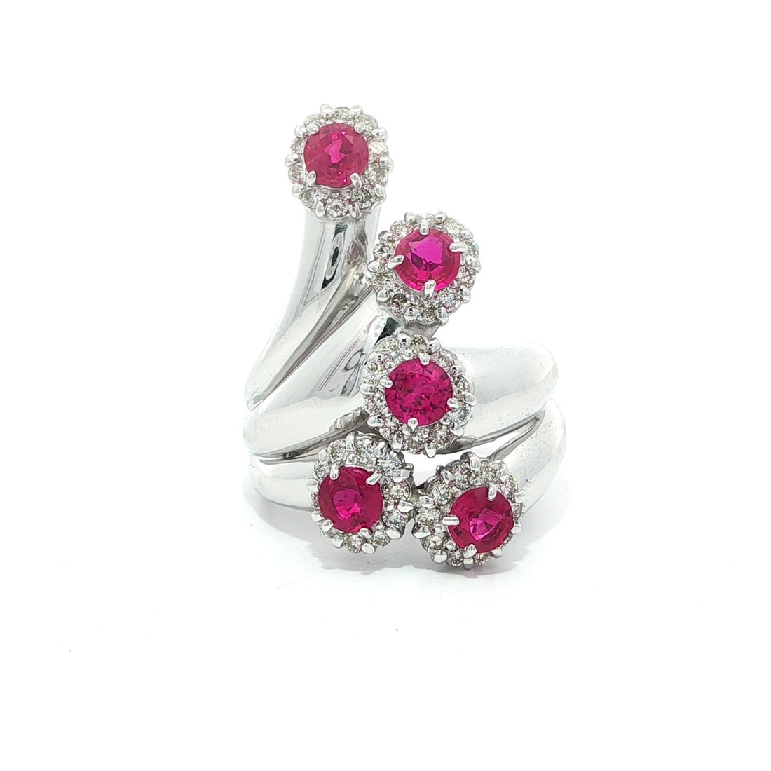 18k White Gold GIA Certified 2.20ctw Ruby Diamond Halo Bypass Ring (1 of 17)