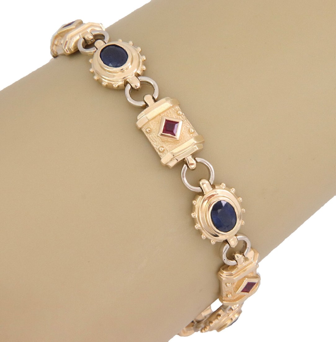 14k Yellow Gold Bracelet with Sapphire and Ruby Gemstone Bar Links (1 of 5)