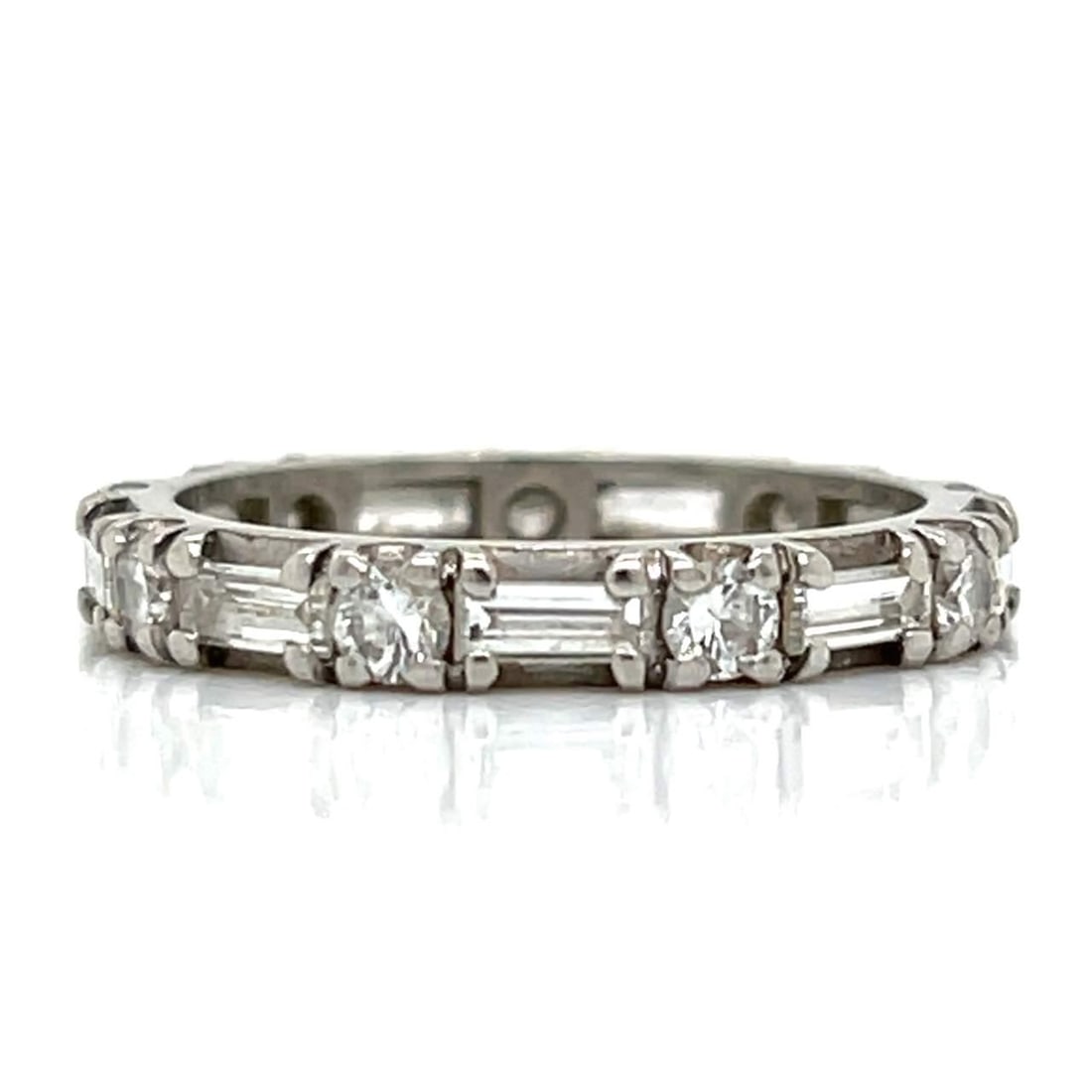 Art Deco Platinum 1.00 Ct Diamond Eternity Band with Baguette and Round Diamonds (1 of 4)