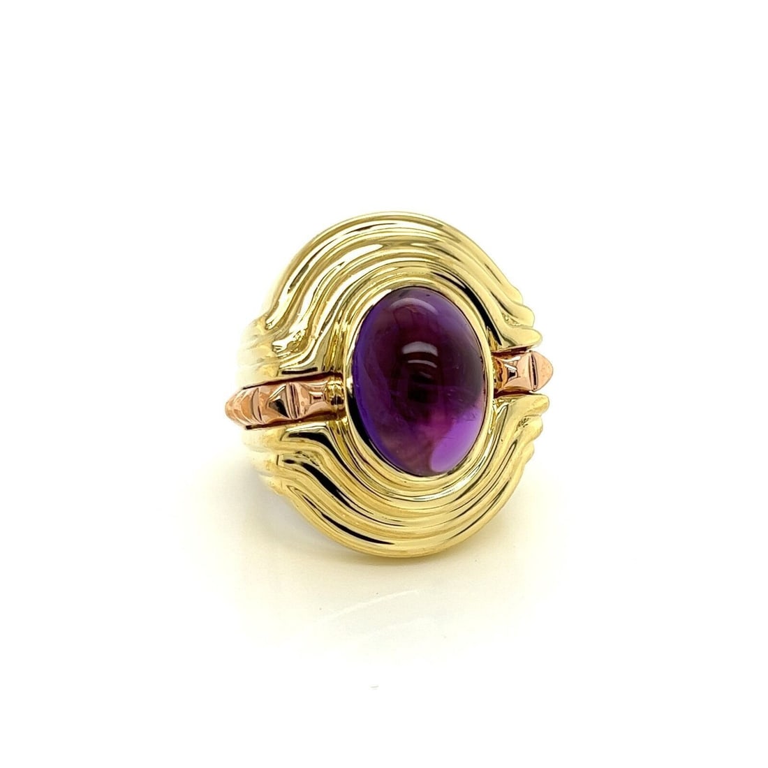 Amethyst Oval Cabochon Ring in 18k Yellow and Rose Gold by Lagos Size 7 (1 of 9)