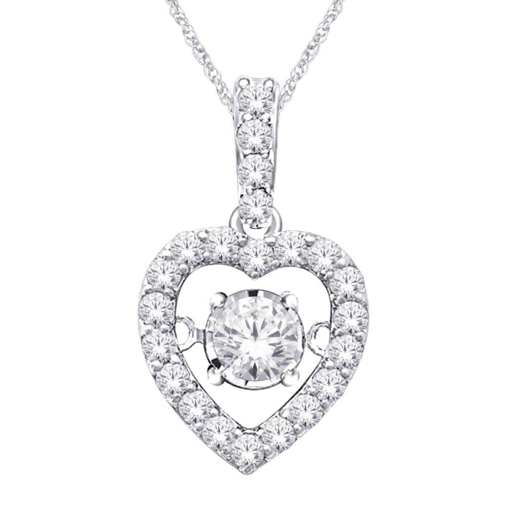 10K White Gold 1/4 Ct.Tw. Moving Diamond Fashion Pendant: 10K White Gold 1/4 Ct.Tw. Moving Diamond Fashion Pendant 10K White Gold 1/4 Ct.Tw.Moving Diamond Fashion Pendant. The Center diamond glistens in a unique setting that moves with every beat of her hear
