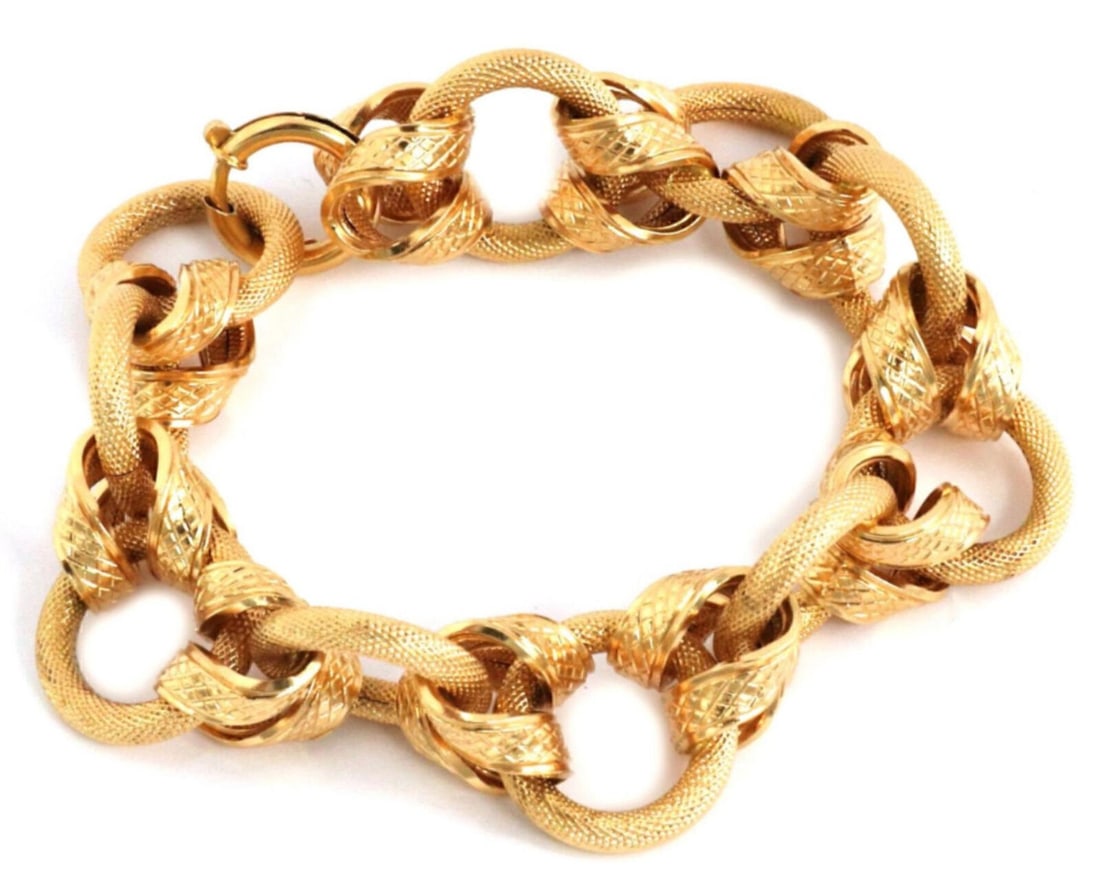 18k Yellow Gold Interlaced Link Bracelet with Snake Skin Texture Design (1 of 5)