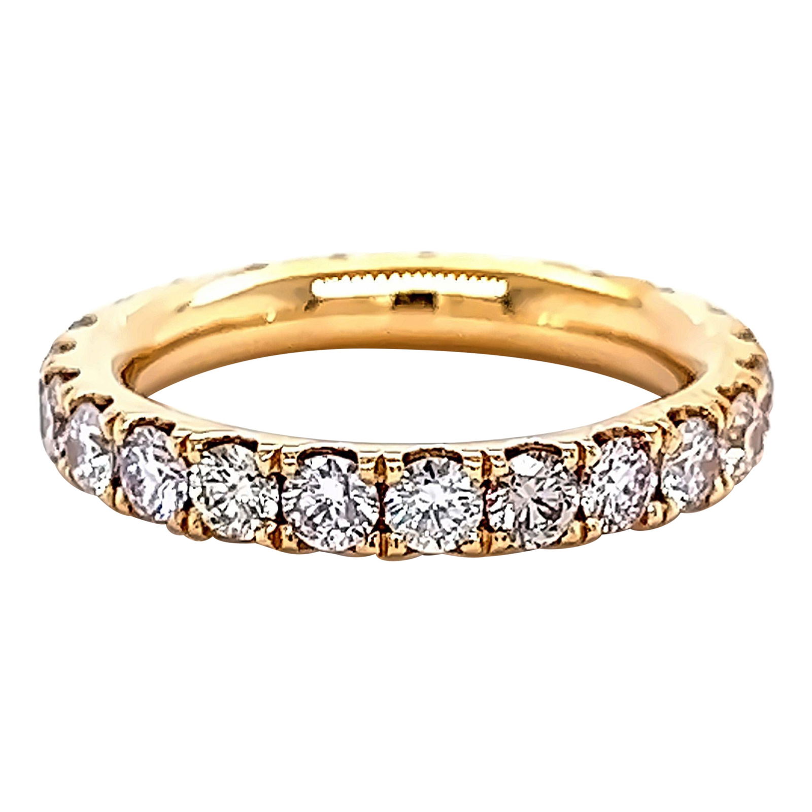1.83ct Diamond Eternity Band 18k Yellow Gold: 1.83ct Diamond Eternity Band 18k Yellow Gold This stunning eternity band features 23 round brilliant diamonds totaling 1.83 carats, showcasing approximately E/F color and SI clarity. The diamonds are