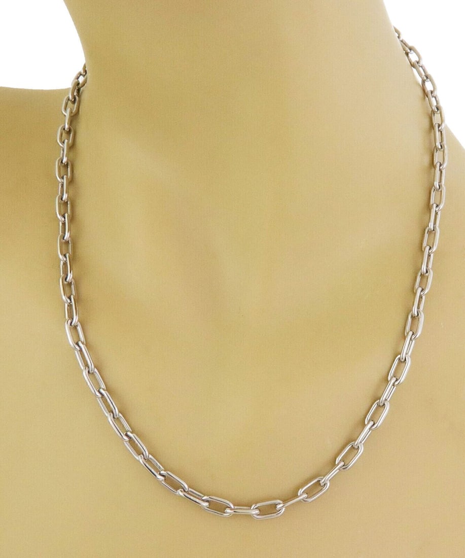 18k White Gold Spartacus Necklace by Cartier with Oval Links and Papers 18 Inch: 18k White Gold Spartacus Necklace by Cartier with Oval Links and Papers 18 Inch This authentic Cartier Spartacus necklace is crafted from solid 18k white gold and features bold oval links for a sleek,