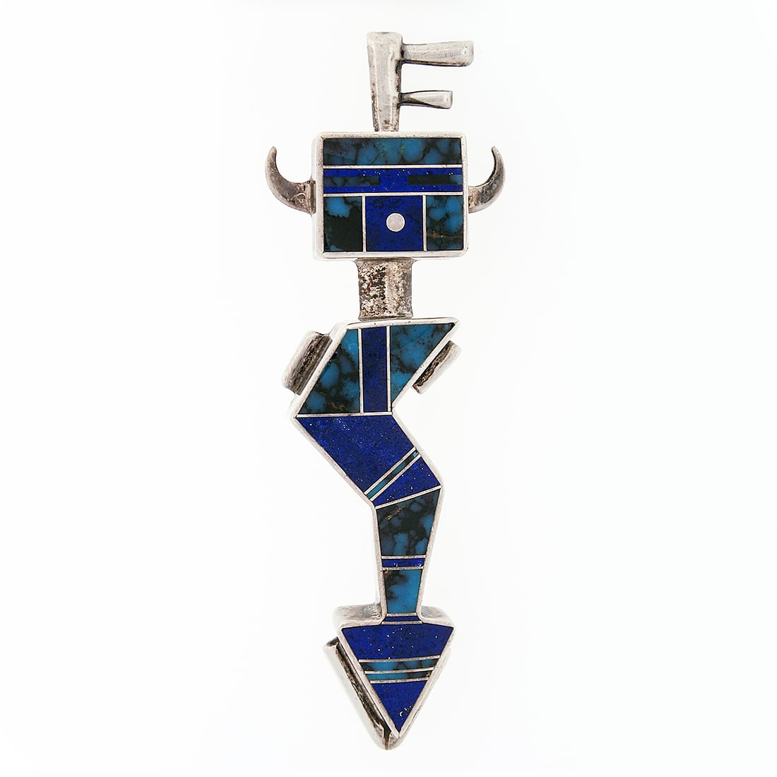 Ray Tracey Navajo Sterling Silver Lapis Turquoise Broken Arrow Brooch Pendant (1 of 6)