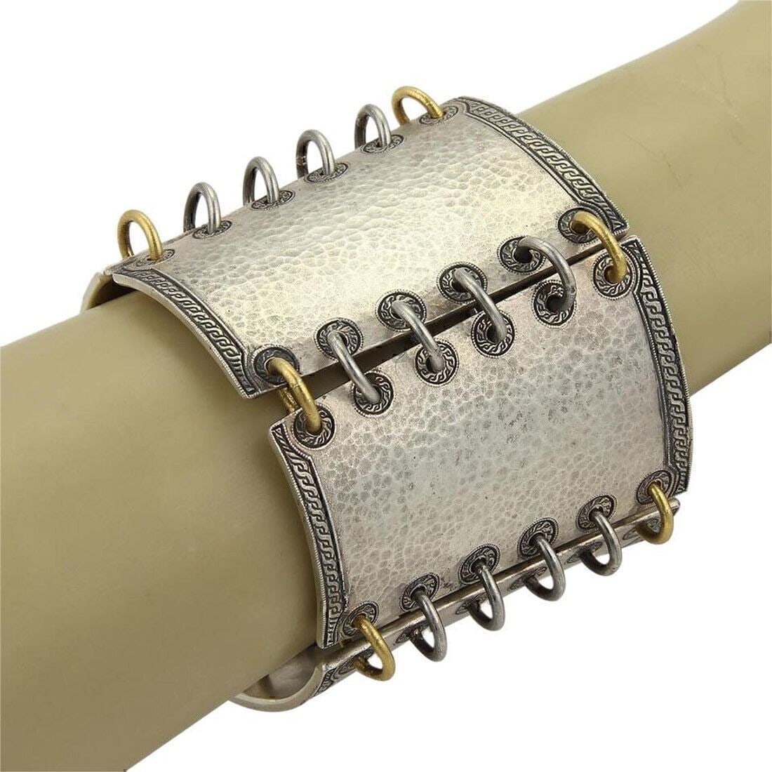 Wide Hammered Bangle Bracelet in 24k Gold Overlay on Sterling by Gurhan Lancelot: Wide Hammered Bangle Bracelet in 24k Gold Overlay on Sterling by Gurhan Lancelot This Gurhan Lancelot bracelet features a wide bangle design, expertly crafted from sterling silver with a 24k gold over