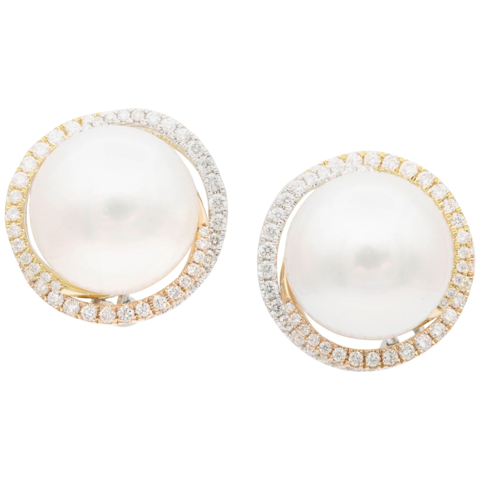 Harbor Diamonds South Sea Pearl and Diamond Halo Earrings 18K Gold (1 of 9)