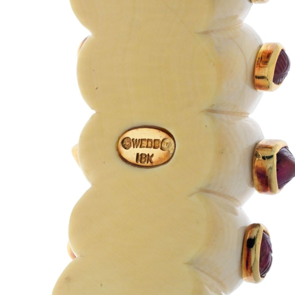 David Webb 18K Gold Ruby Fluted Bone Cuff Bracelet - 5