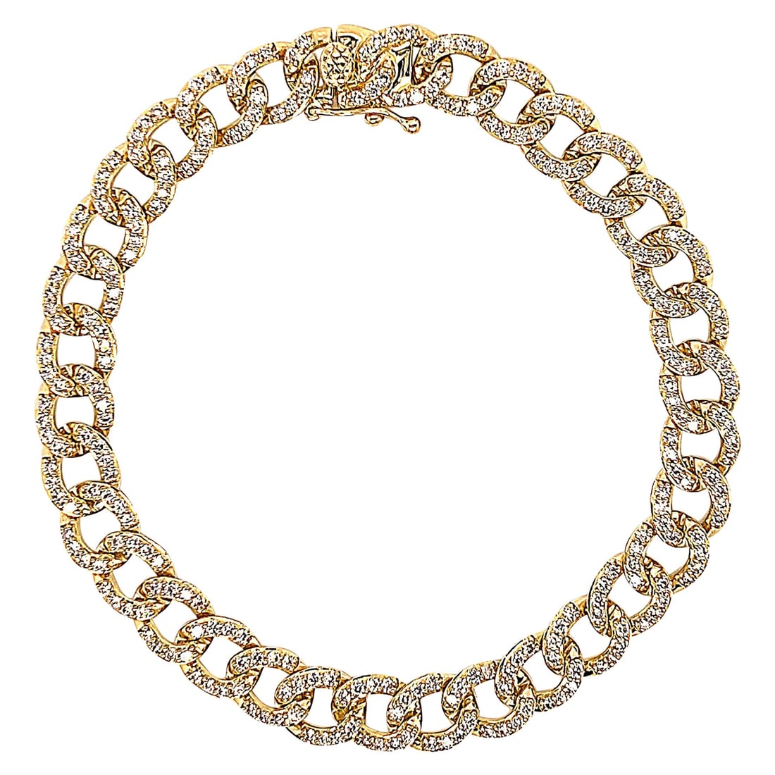2.19 Carat Diamond Cuban Link Bracelet 18k Yellow Gold GIA Appraised: 2.19 Carat Diamond Cuban Link Bracelet 18k Yellow Gold GIA Appraised This stunning contemporary Cuban link bracelet features 653 round diamonds totaling 2.19 carats, showcasing approximately F/G color