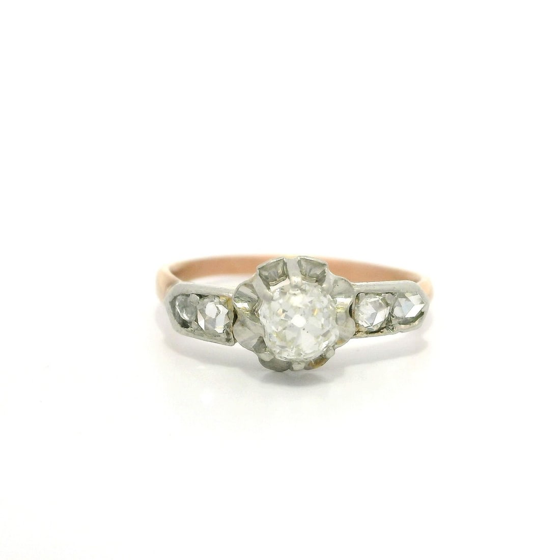 Antique Edwardian 14k Gold Platinum 0.42ct Diamond Buttercup Ring: Antique Edwardian 14k Gold Platinum 0.42ct Diamond Buttercup Ring This exquisite Antique Edwardian ring features a stunning buttercup design, showcasing a natural genuine diamond of approximately 0.42