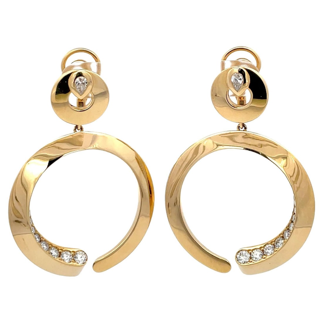 Crivelli Italian 18K Yellow Gold Diamond Hoop Drop Earrings 1.20ct F VS (1 of 18)