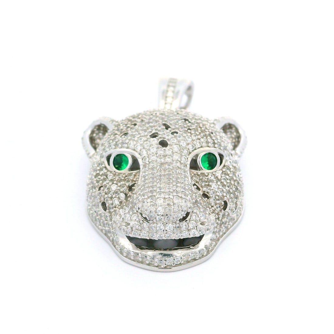 Sterling Silver Leopard Cheetah Panther Head Pendant with Cubic Zirconia: Sterling Silver Leopard Cheetah Panther Head Pendant with Cubic Zirconia This stunning pendant features a large leopard, cheetah, or panther head design crafted in high-quality .925 sterling silver. T