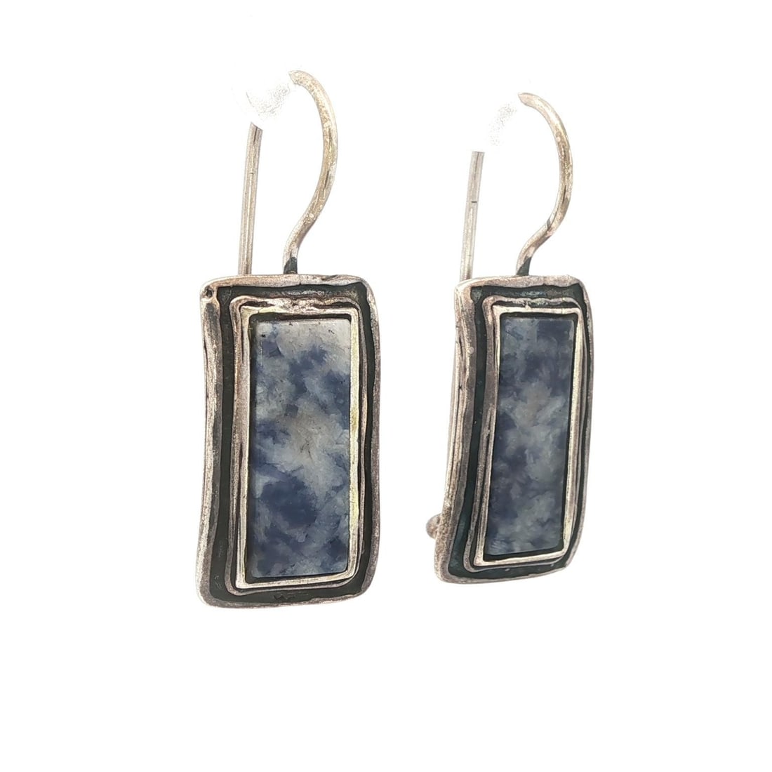 Handmade Sterling Silver Sodalite Rectangular Dangle Earrings - 2