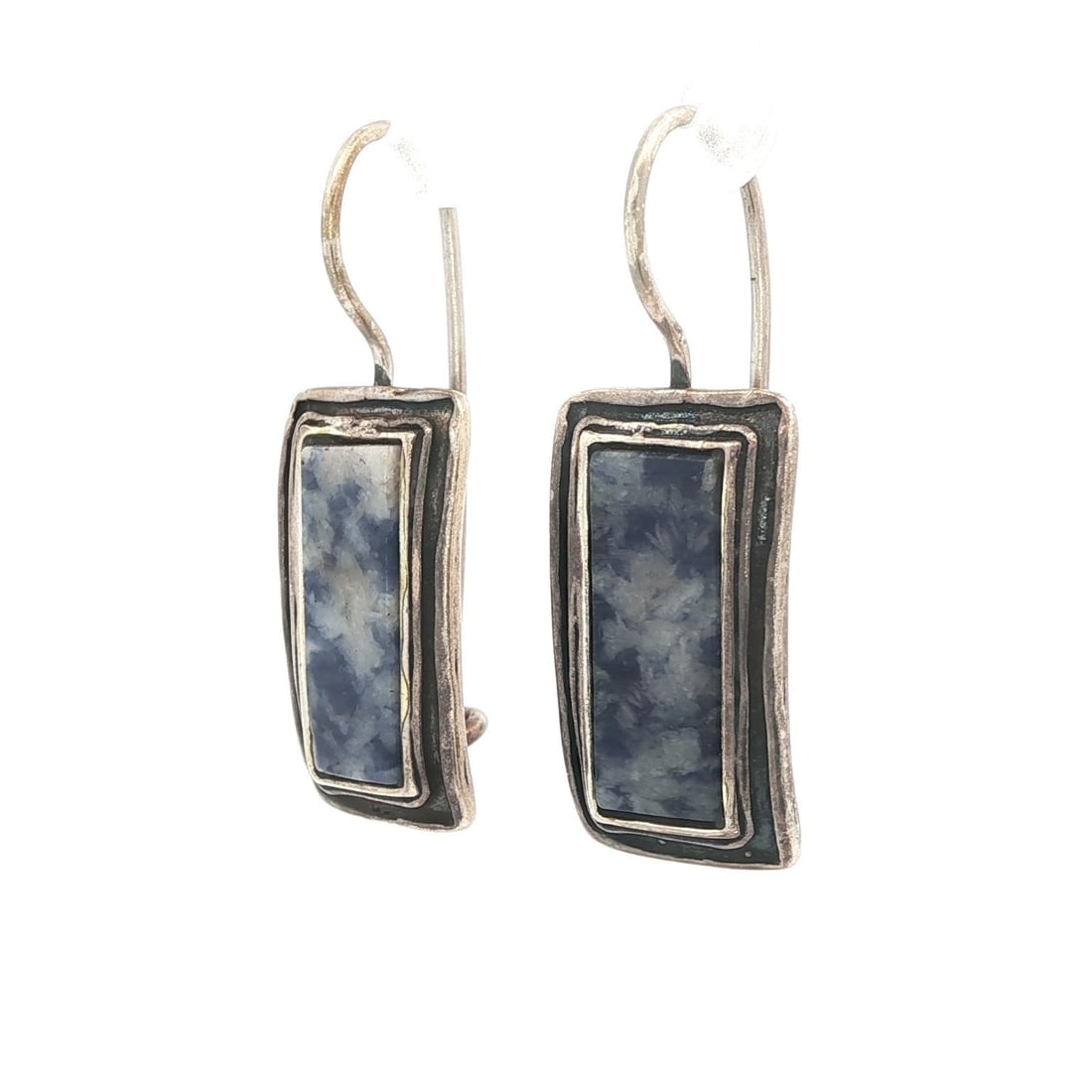 Handmade Sterling Silver Sodalite Rectangular Dangle Earrings - 3