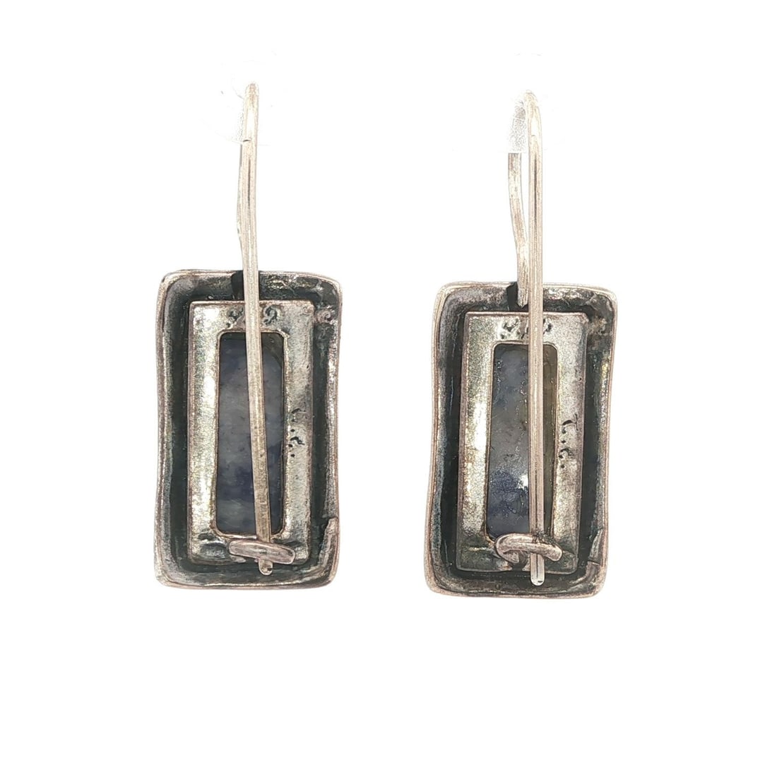 Handmade Sterling Silver Sodalite Rectangular Dangle Earrings - 4