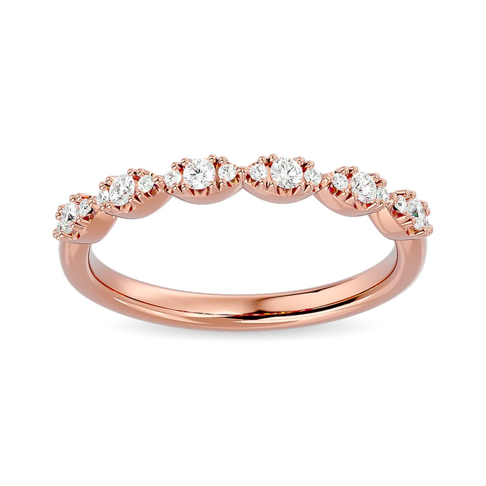 Diamond Wedding Band 1/5 Ct.tw in 14K Rose Gold: Diamond Wedding Band 1/5 Ct.tw in 14K Rose Gold 14k Rose Gold Stone Color: Gh Stone Clarity: Si2 Each ring is presented in standard size 6.5. Complimentary resizing is available between sizes 510 (in
