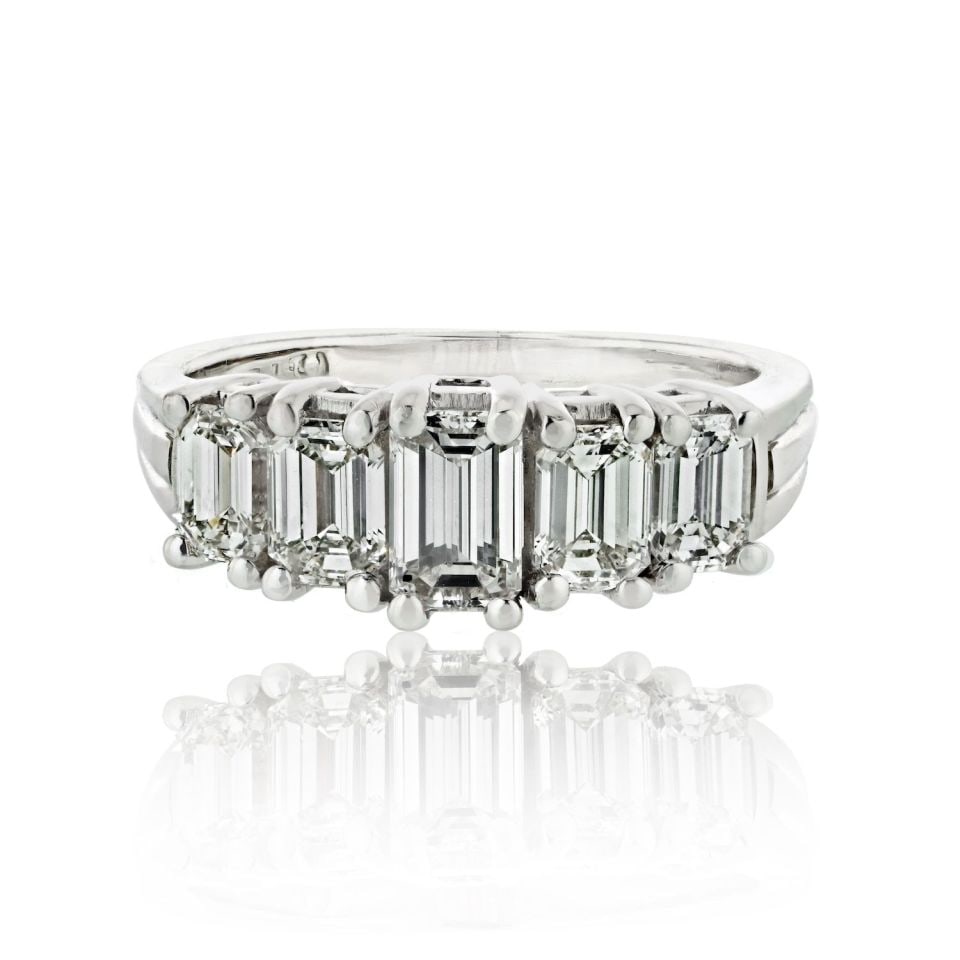 Platinum 2.00ct Five Stone Emerald Cut Anniversary Ring: Platinum 2.00ct Five Stone Emerald Cut Anniversary Ring Celebrate everlasting love with this stunning Platinum Anniversary Ring, a symbol of enduring commitment and timeless elegance. This exquisite p