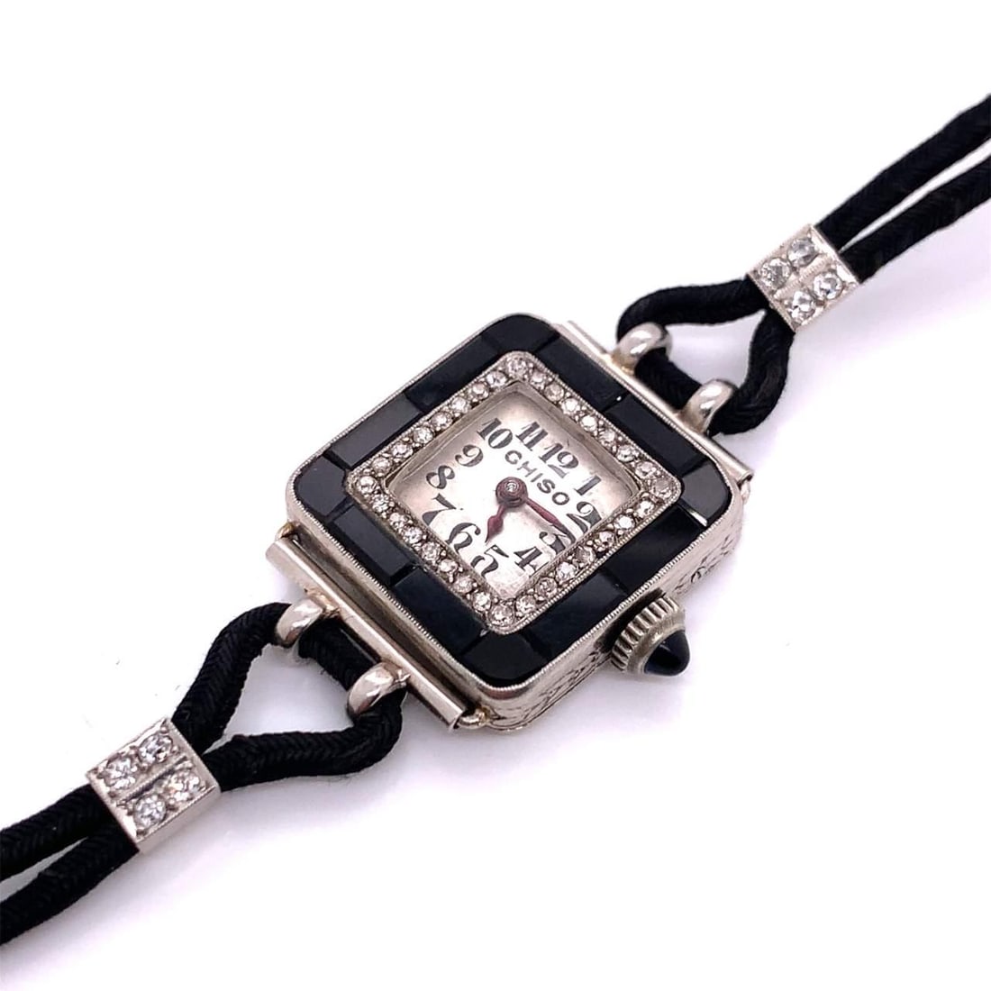 Ghiso Paris Art Deco Onyx Diamond Watch 0.60 Ct 19.5mm Case: Ghiso Paris Art Deco Onyx Diamond Watch 0.60 Ct 19.5mm Case Discover the elegance of the Ghiso Paris Art Deco Onyx and Diamond Watch, a timeless piece that embodies the sophistication of the Art Deco