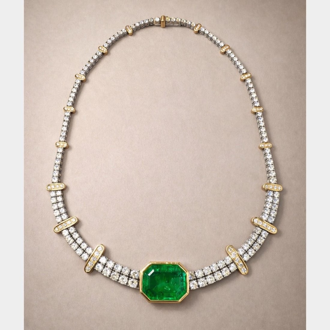 Colombian Emerald Diamond Necklace 18K Yellow White Gold by Gubelin 16 Inch (1 of 5)