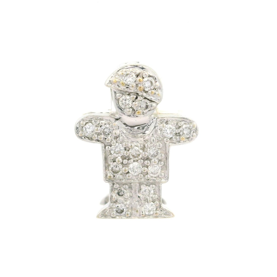 18k White Gold 0.09ctw Diamond Boy Enhancer Charm Pendant: 18k White Gold 0.09ctw Diamond Boy Enhancer Charm Pendant This exquisite charm pendant is crafted from solid 18k white gold and features a stunning pave setting adorned with 18 natural genuine diamond
