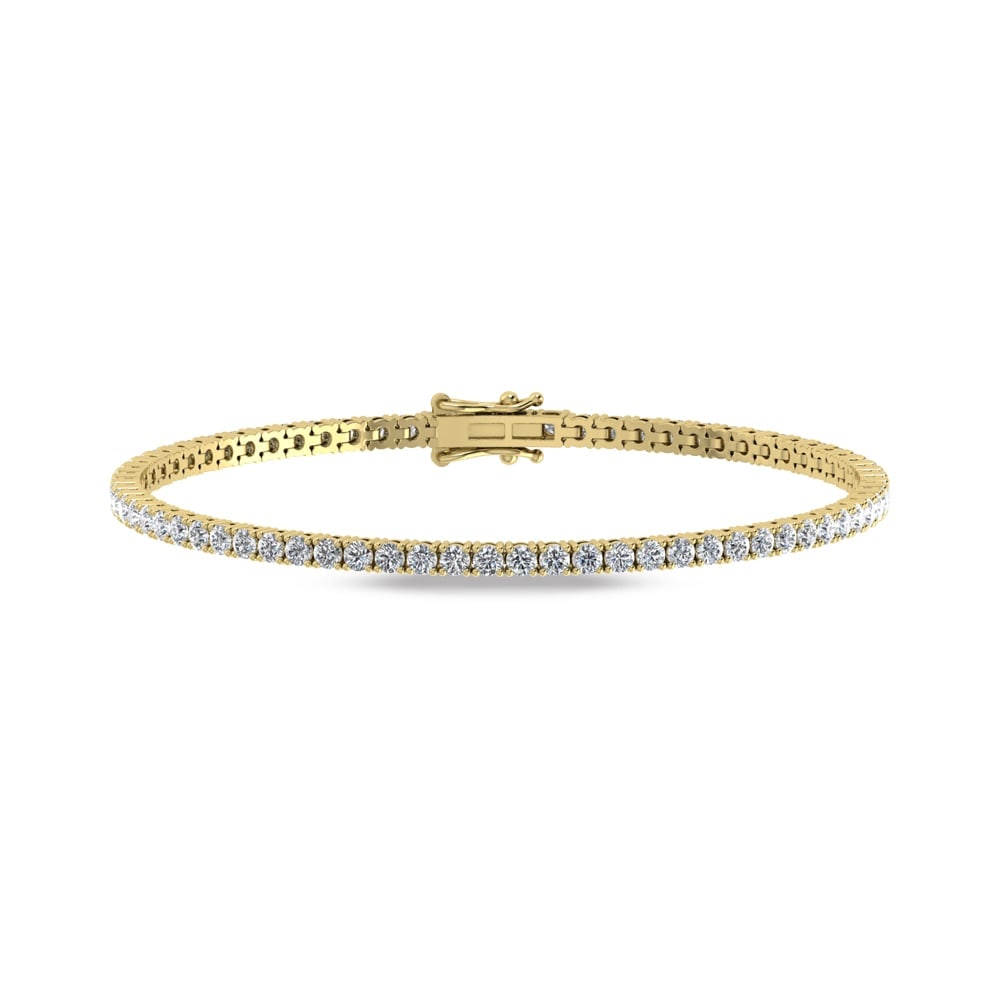 14K Yellow Gold Lab Grown Diamond 5Ct.Tw. Tennis Bracelet (7 Inches): 14K Yellow Gold Lab Grown Diamond 5Ct.Tw. Tennis Bracelet (7 Inches) This 14K Yellow Gold 7-inch tennis bracelet showcases lab grown diamonds totaling 5 Ct.Tw., delivering bold wrist sparkle. 14k Yell