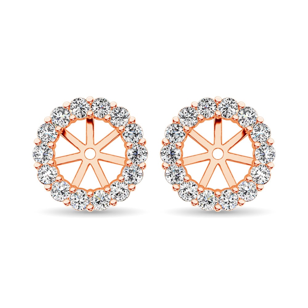 14K Rose Gold Diamond 2/5 Ct.Tw. Earrings Jacket: 14K Rose Gold Diamond 2/5 Ct.Tw. Earrings Jacket These beautiful earrings are available in 14K Rose Gold. There are 14 round diamonds with a total carat weight of 2/5 Ct.Tw. set in a Prong setting. 14