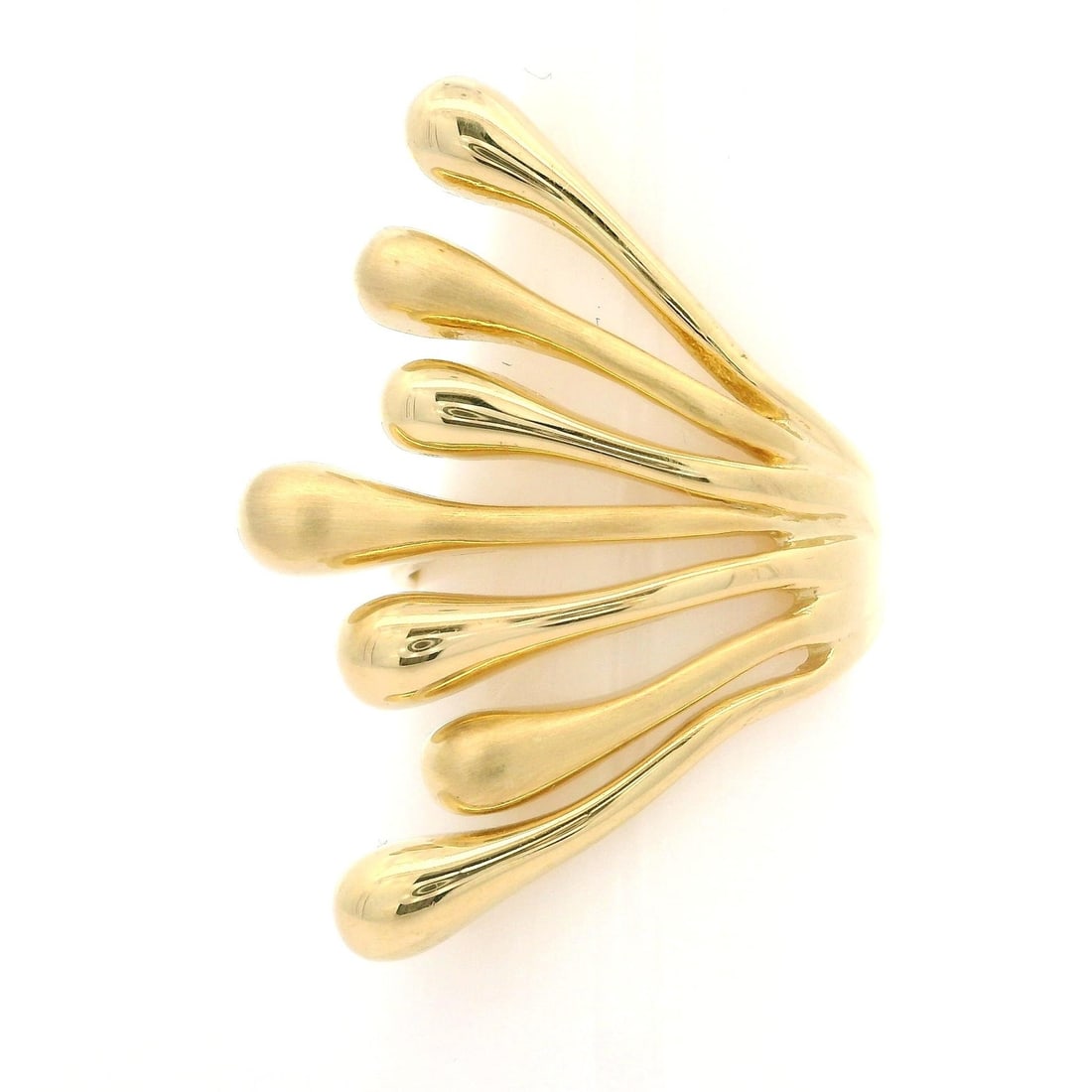 14k Yellow Gold 30.7mm Wide Abstract Cocktail Ring: 14k Yellow Gold 30.7mm Wide Abstract Cocktail Ring Make a bold statement with this stunning Solid 14k Yellow Gold Dual Finish Abstract Full Finger Ring. Crafted from solid 14k yellow gold, this cockta