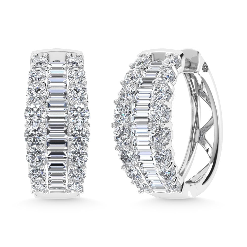 14K White Gold 4 Ct.Tw. Round and Baguette Lab Grown Diamond Hoop Earring: 14K White Gold 4 Ct.Tw. Round and Baguette Lab Grown Diamond Hoop Earring Sophisticated 14K white gold hoops with 4 Ct.Tw. lab-grown diamonds in round and baguette design. 14k White Gold Stone Color:
