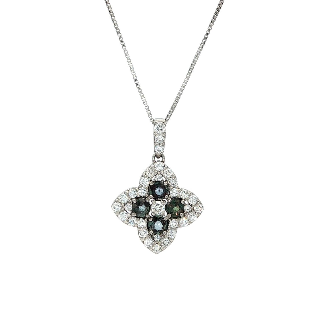 Platinum GIA Certified .70ct Alexandrite Diamond Flower Pendant Necklace (1 of 16)
