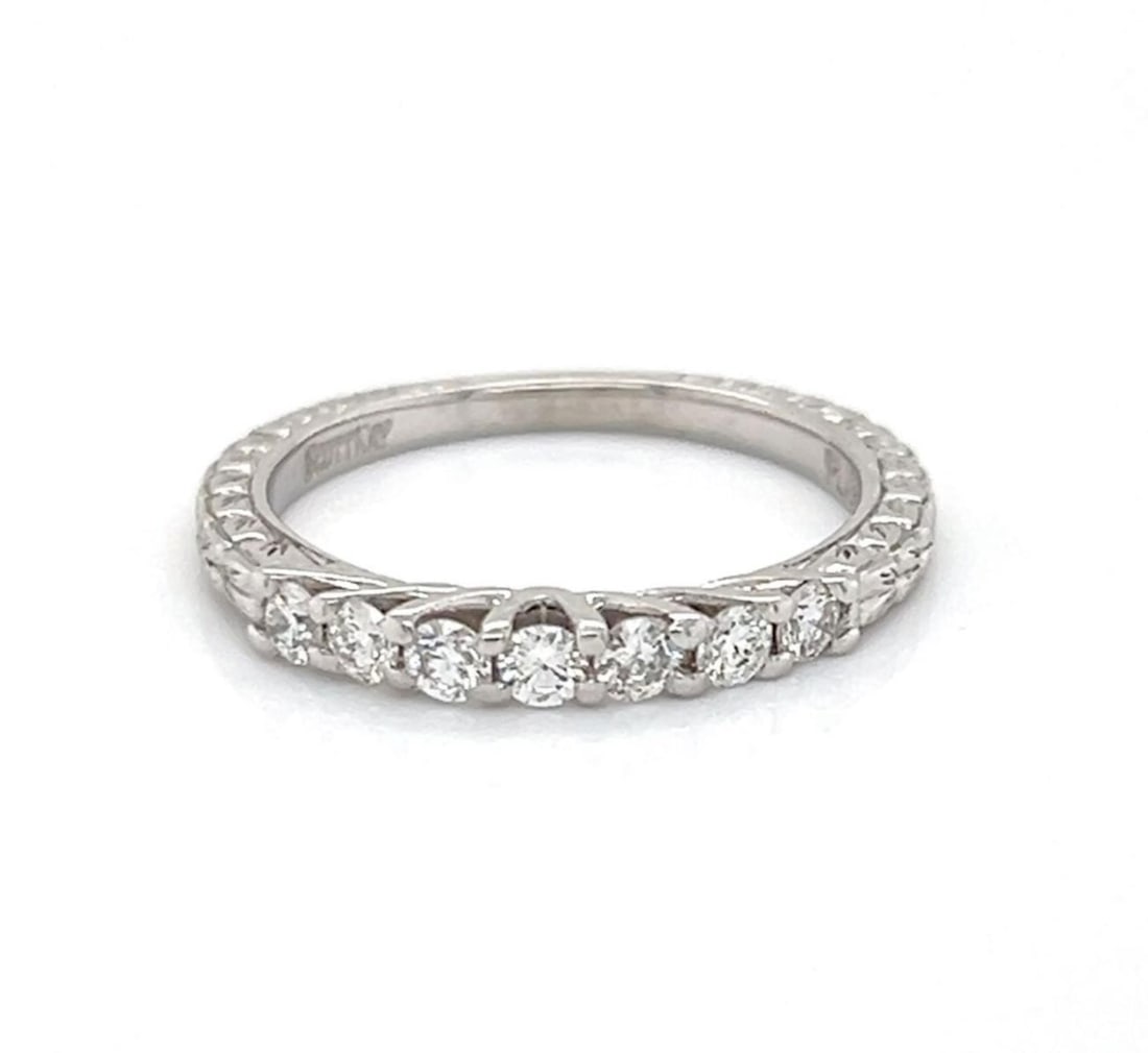 Platinum Diamond Band by Scott Kay Stackable Wedding Ring Size 5.5: Platinum Diamond Band by Scott Kay Stackable Wedding Ring Size 5.5 This Scott Kay stack wedding band ring is crafted from 950 platinum and features genuine round natural diamonds. Signed by Scott Kay,