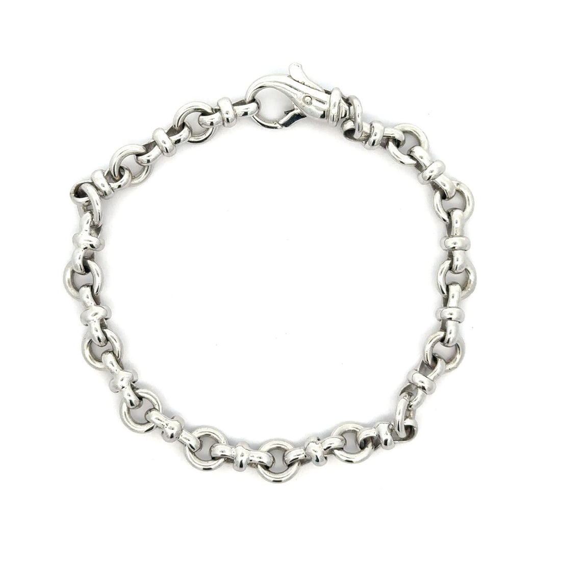 6.4mm Open Circle Link Solid 14k White Gold Stackable Bracelet 6.5 Inch - 3