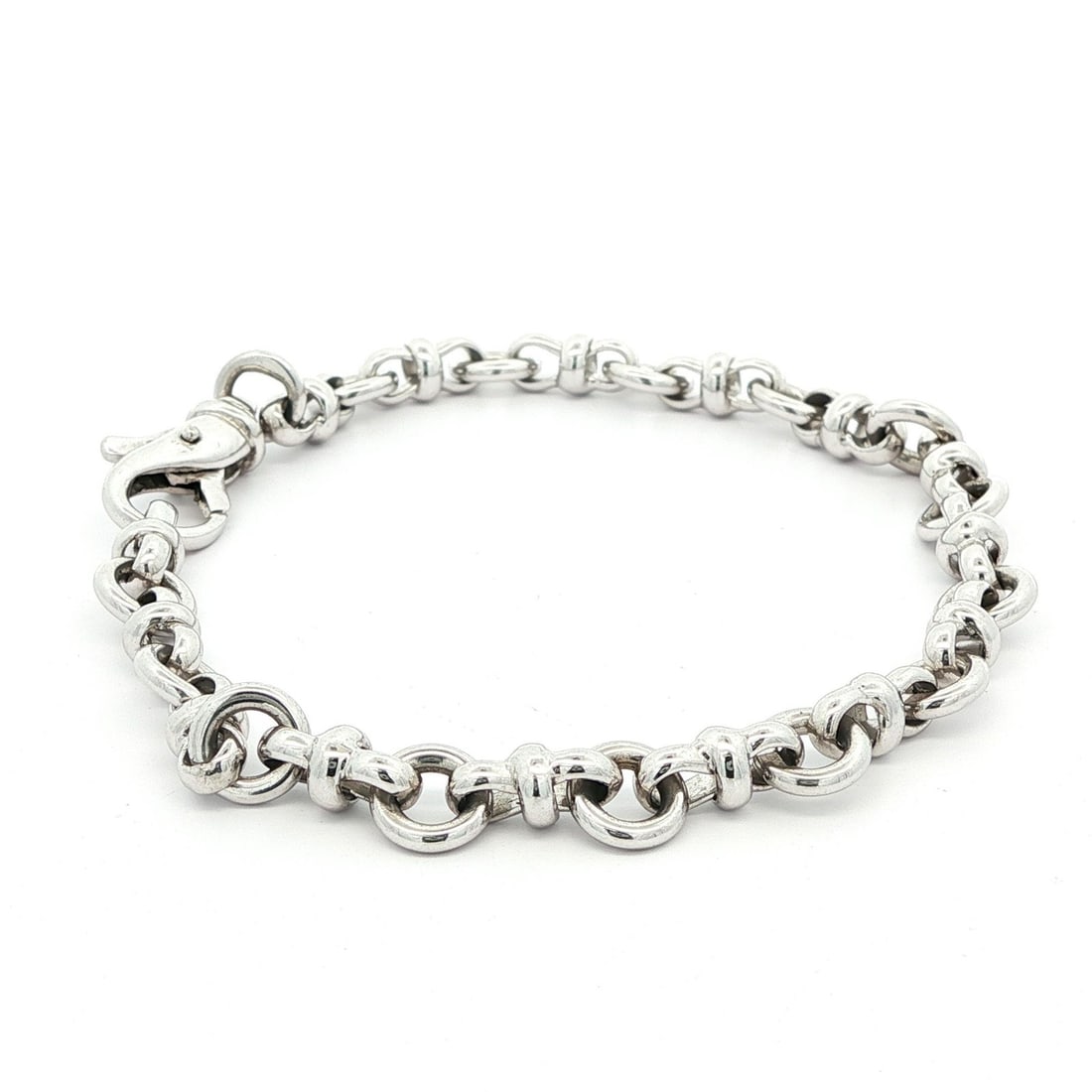 6.4mm Open Circle Link Solid 14k White Gold Stackable Bracelet 6.5 Inch - 4