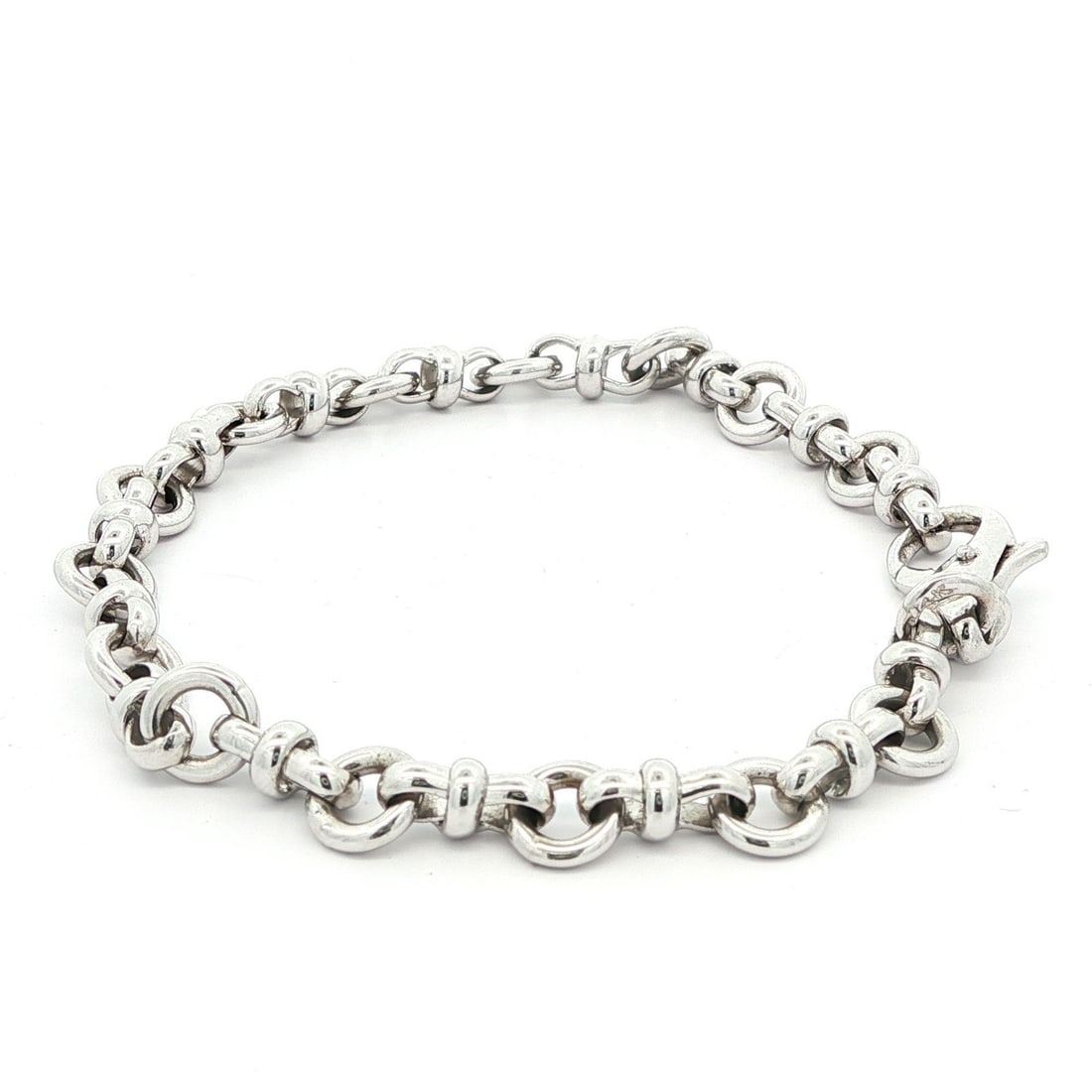 6.4mm Open Circle Link Solid 14k White Gold Stackable Bracelet 6.5 Inch - 6