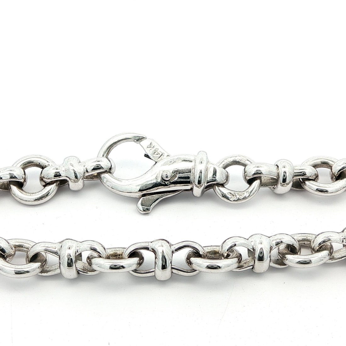 6.4mm Open Circle Link Solid 14k White Gold Stackable Bracelet 6.5 Inch - 8