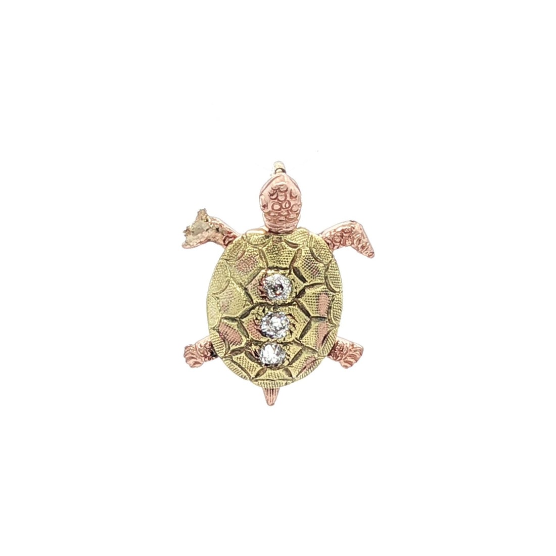 Vintage Turtle Charm Pendant 0.06ct Diamond Rose Gold Green 18k (1 of 5)