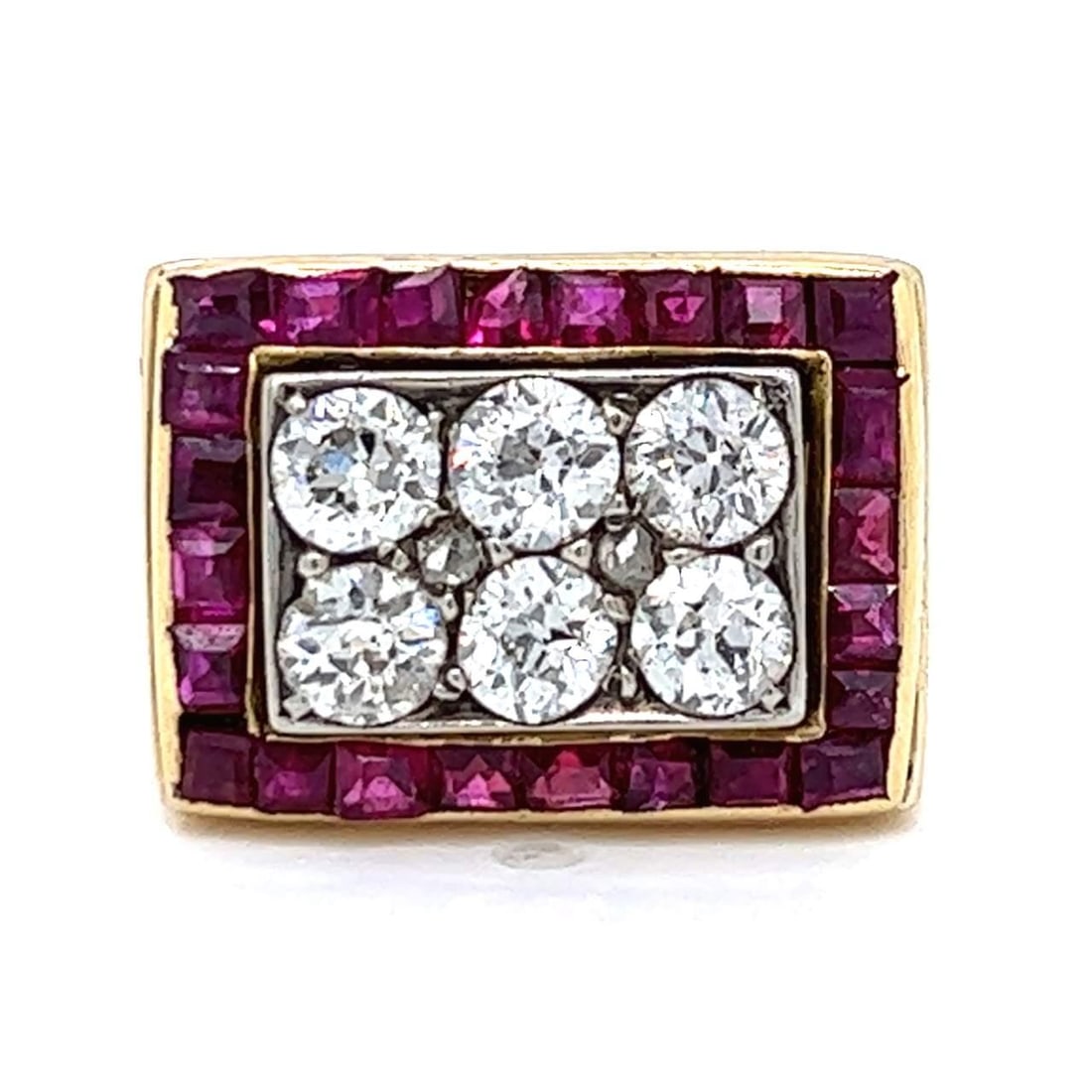 Antique 18K Yellow Gold Burma Ruby Diamond Ring 1.60 Ct Rubies 1.50 Ct Diamonds (1 of 4)