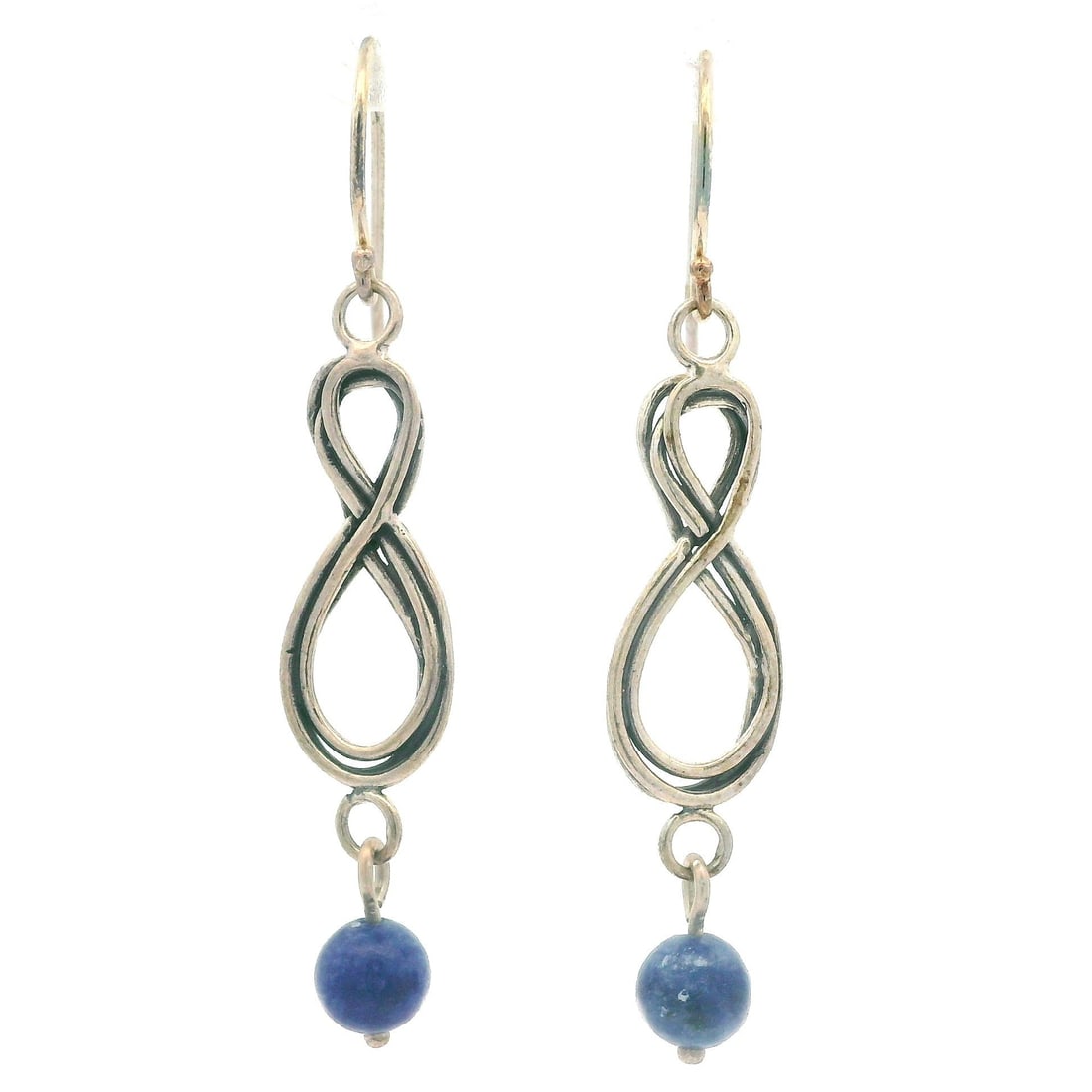 Vintage Sterling Silver Lapis Lazuli Infinity Dangle Earrings: Vintage Sterling Silver Lapis Lazuli Infinity Dangle Earrings Enhance your jewelry collection with these Vintage Sterling Silver Lapis Lazuli Infinity Symbol Dangle Drop Earrings. Crafted from high-qu