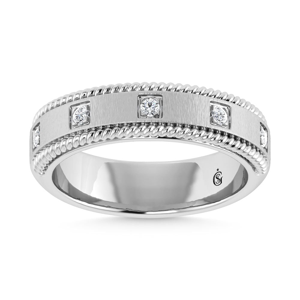 14K W Gold Diamond 1/6 Ct.Tw. Bezel Set Machine Band: 14K W Gold Diamond 1/6 Ct.Tw. Bezel Set Machine Band 14k White Gold Stone Color: G-h Stone Clarity: Si2 Each ring is presented in standard size 6.5. Complimentary resizing is available between sizes 5