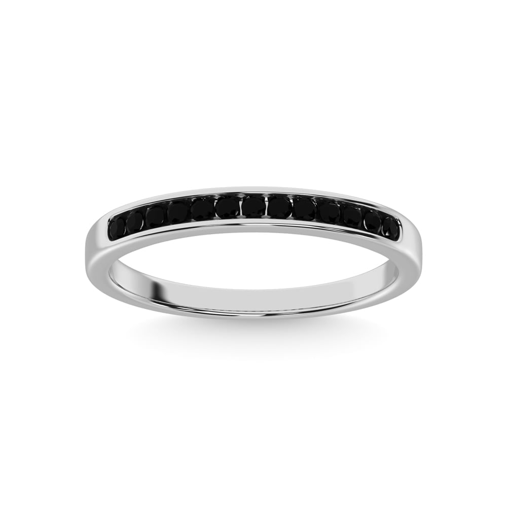 14K White Gold 1/6 Ct.tw Black Diamond Machine Band: 14K White Gold 1/6 Ct.tw Black Diamond Machine Band 14K White Gold Machine Band Set with 13 round cut 1/6 Ct.Tw. Black Diamond in channel setting. 14k White Gold Stone Color: Gh Stone Clarity: I1 Each
