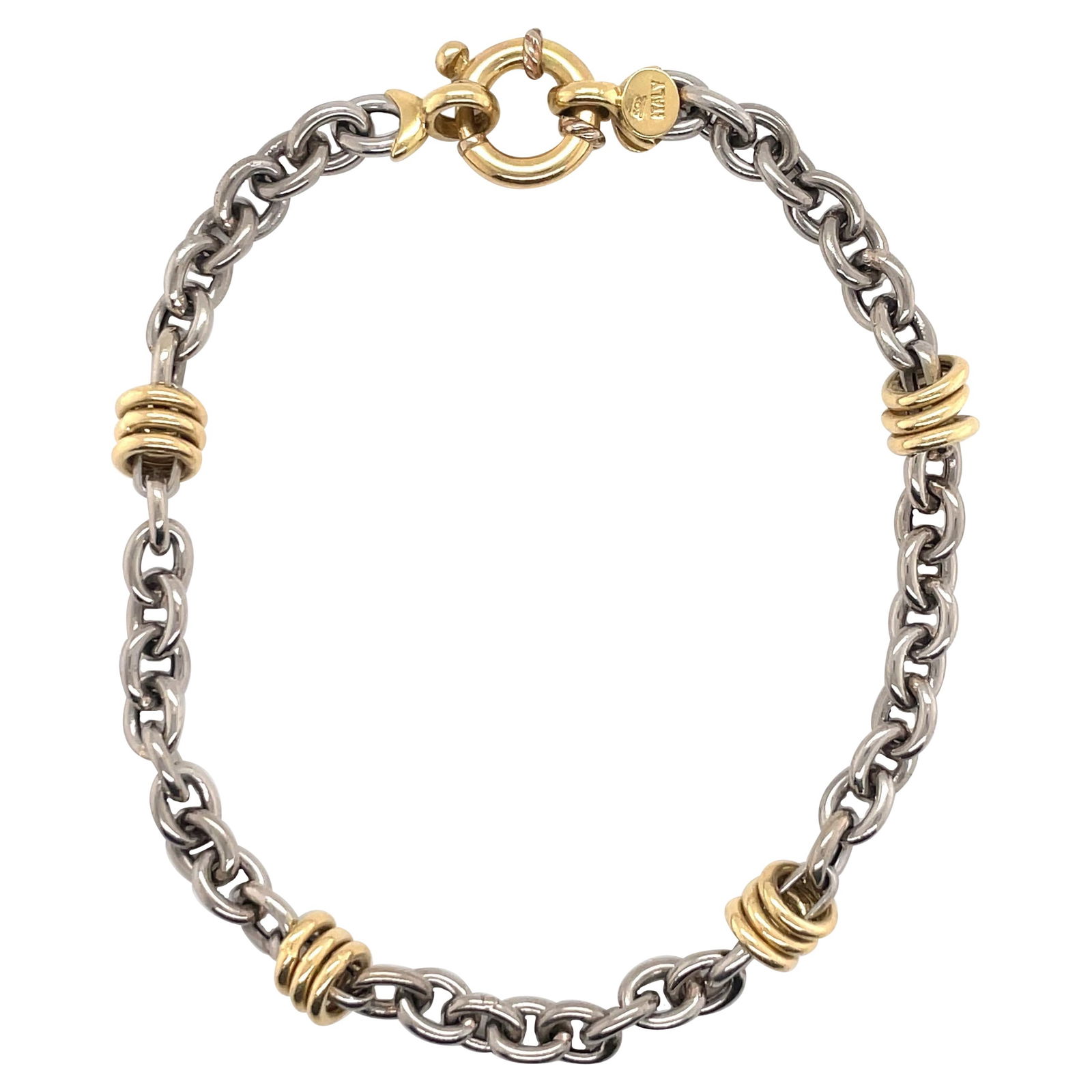 Contemporary Platinum 18k Yellow Gold Link Bracelet Made in Italy 10.8g (1 of 8)